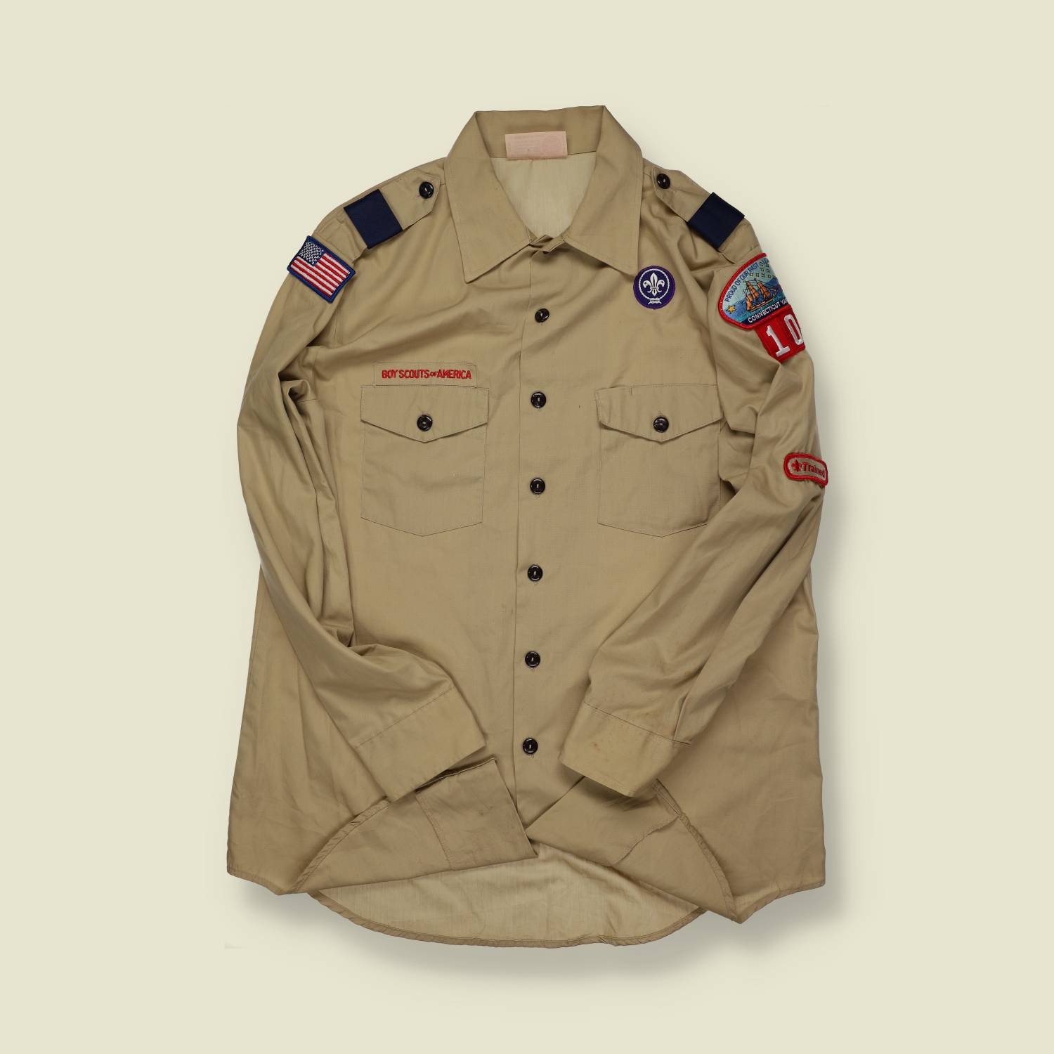 1980s | Boy Scouts of America | Uniform Shirt – Khaki with Patches - L