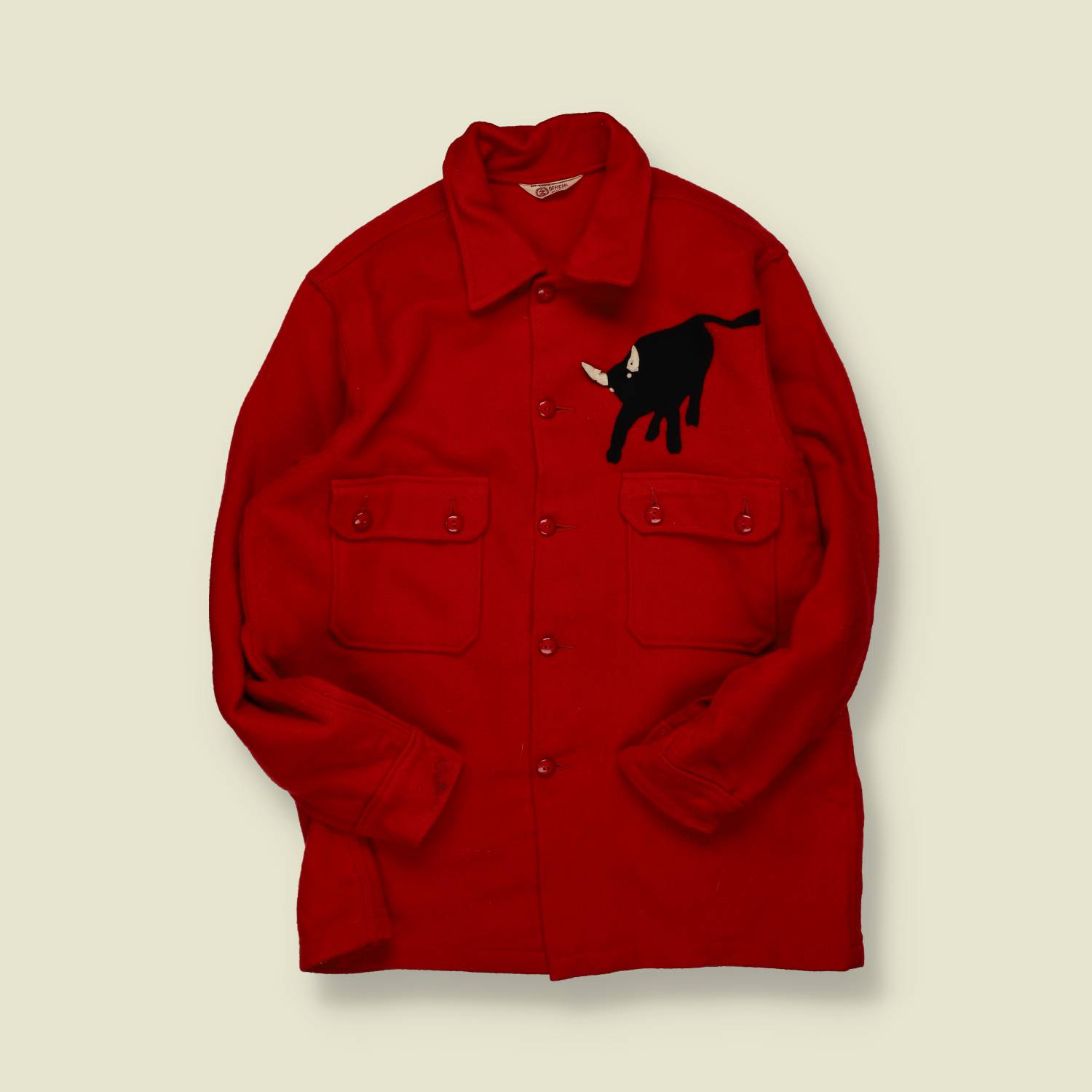 1960s | Boy Scouts of America | Wool Jac-Shirt – Red with Bull Patch - M