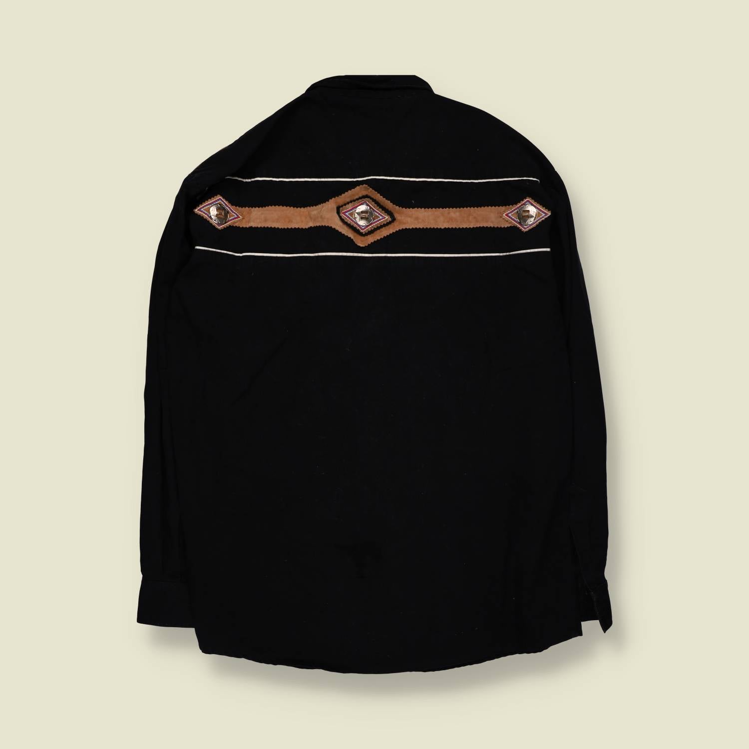 1980s | Leather Appliqué Western Shirt | Black - XXL