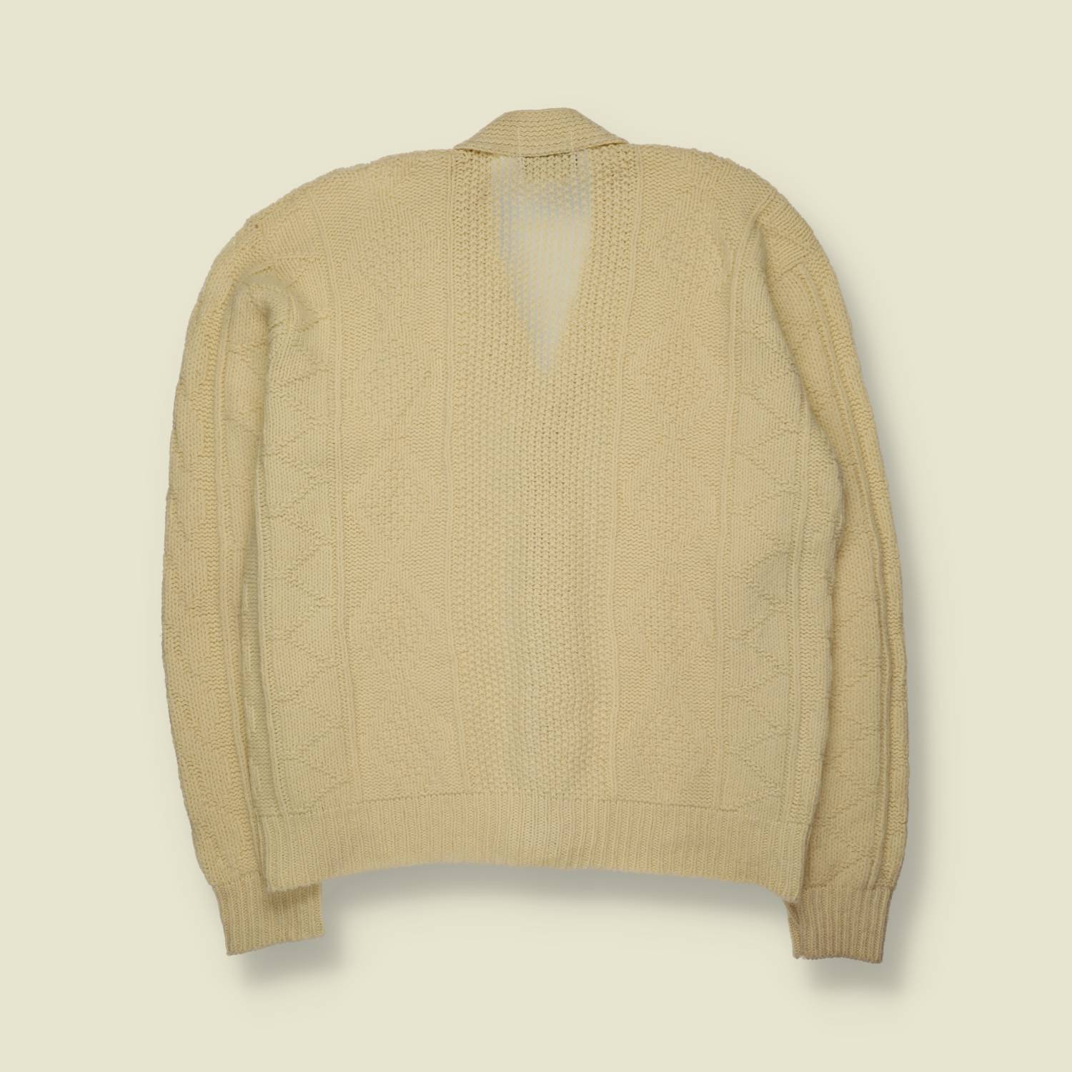 1970s | Lahmar | Textured Knit Cardigan | Cream - Made in USA - L