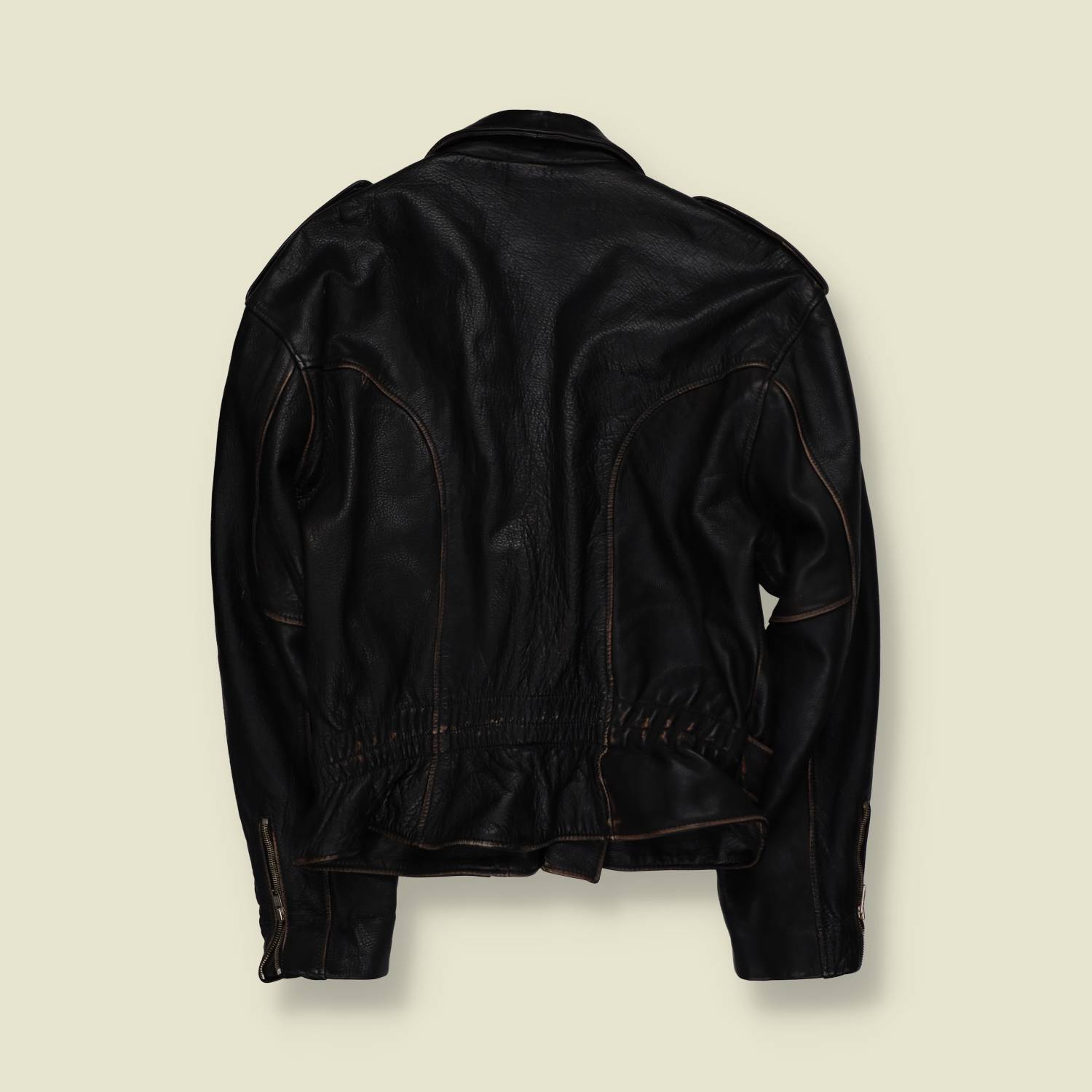 1980s | Heavyweight Leather Biker Jacket - Black - XL