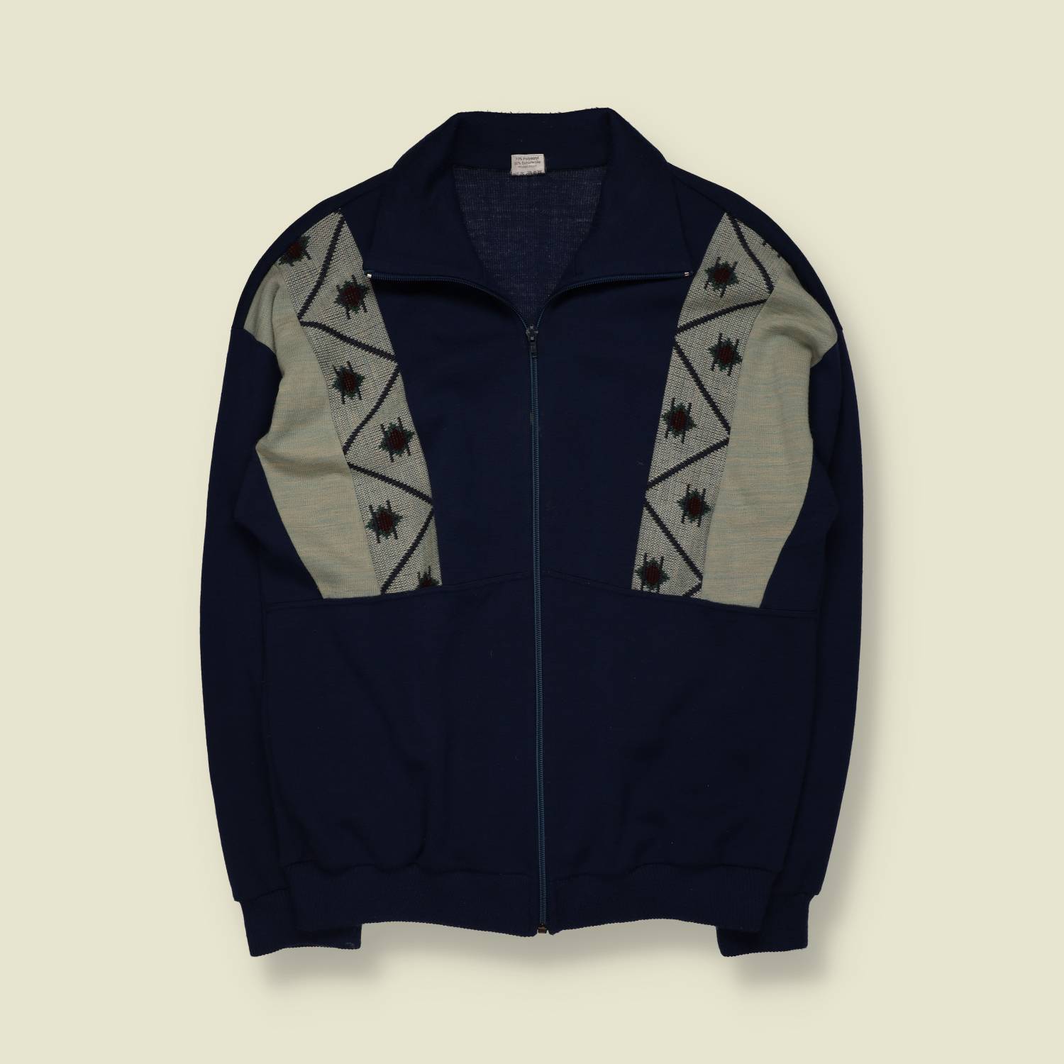 1970s | Navy & Sage Geometric-Panel Zip-Up Track Top - XXL