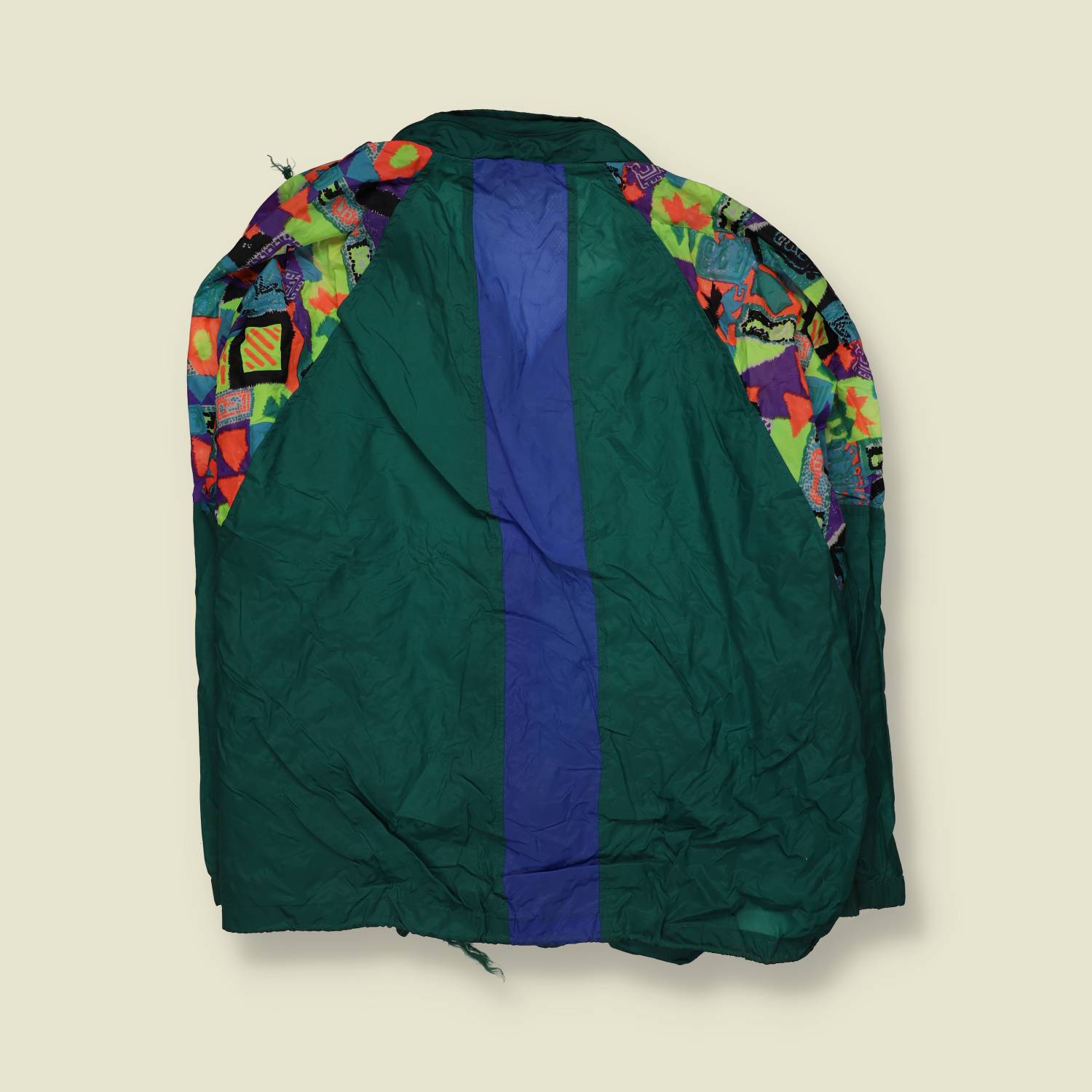 1980s | Green Abstract Print Raglan Windbreaker Jacket - 5XL