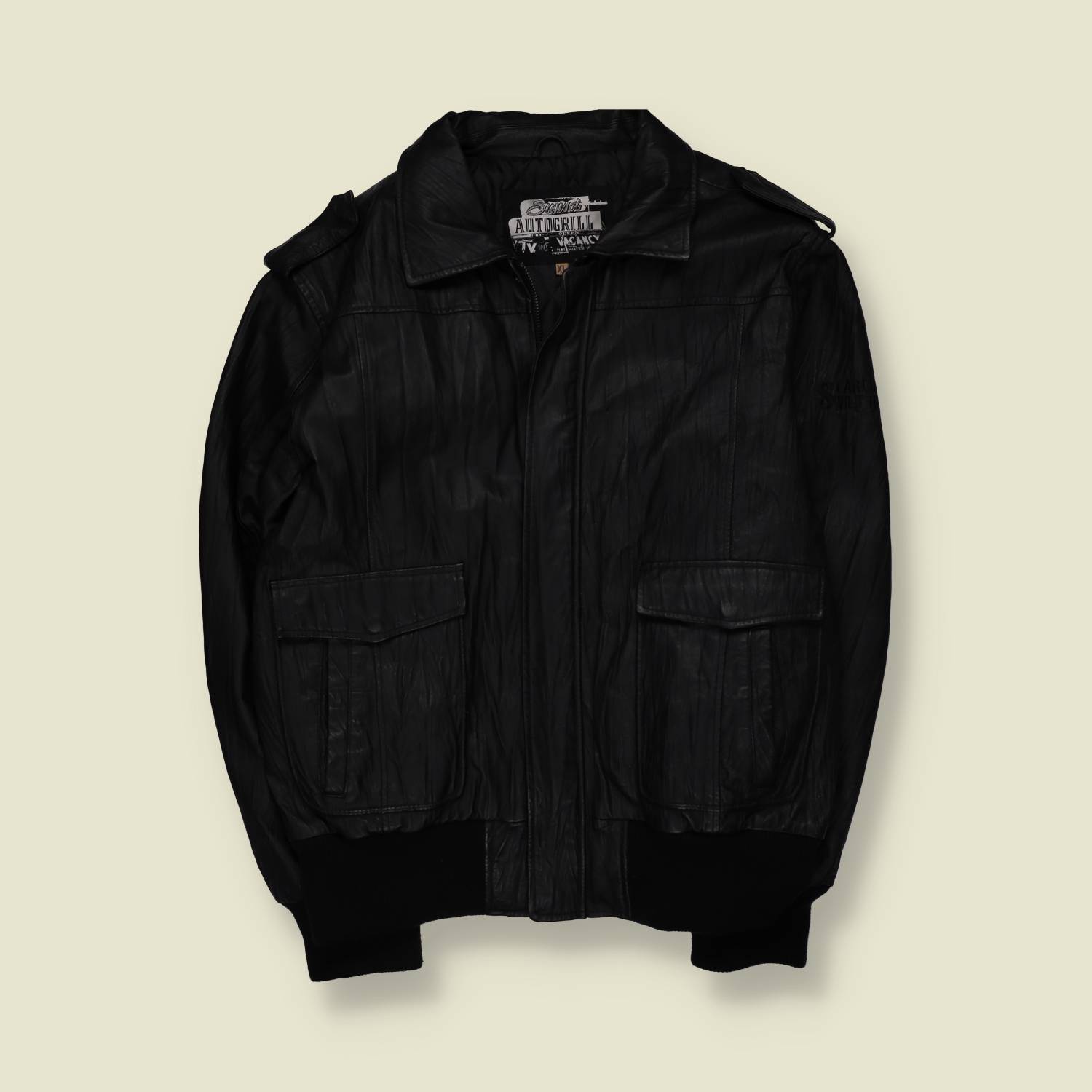 1990s | Autogrill | Leather Flight Jacket - Black - XL