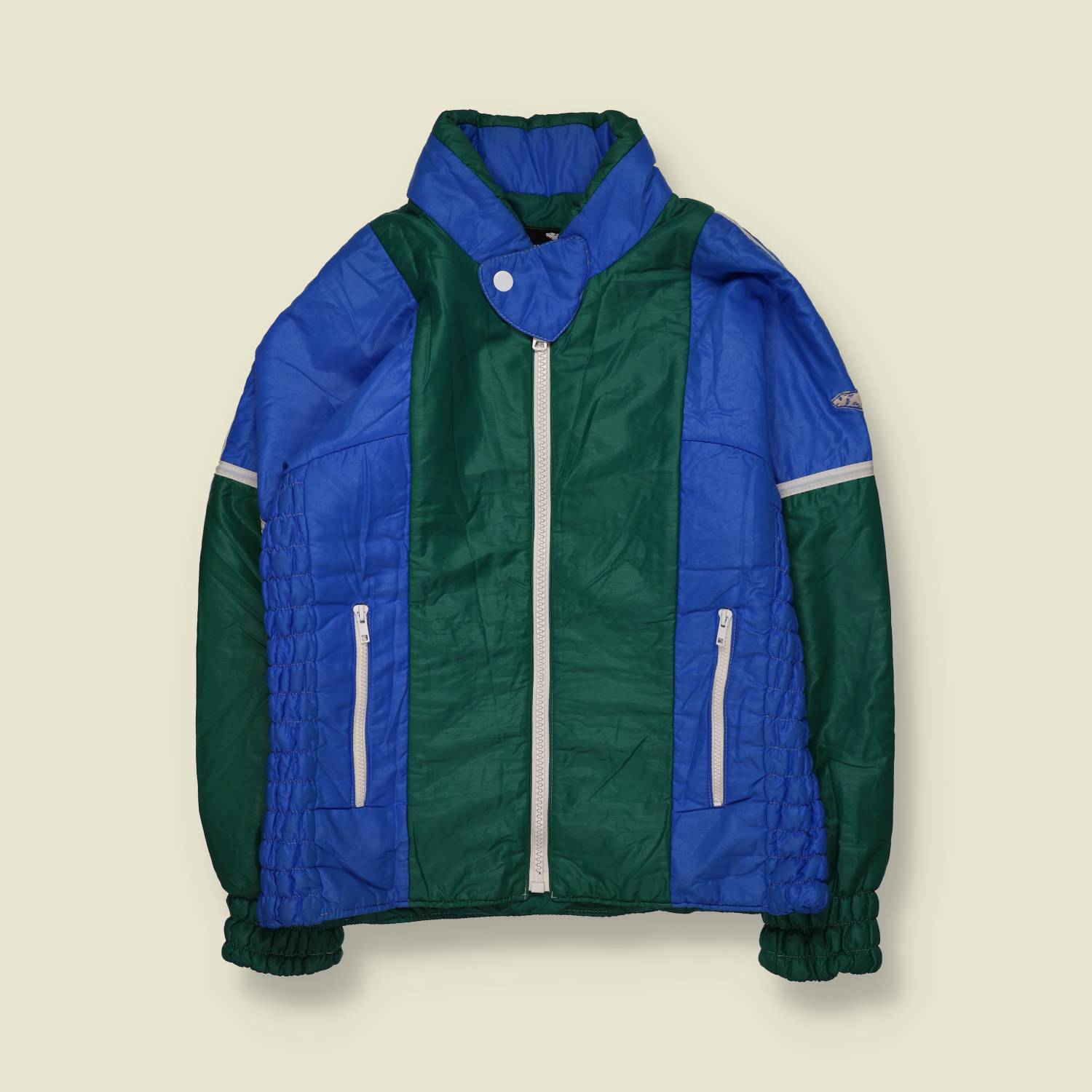 1970s | Henry Ours | Royal Blue & Green Colour-Block Padded Ski Jacket - Made in France - S