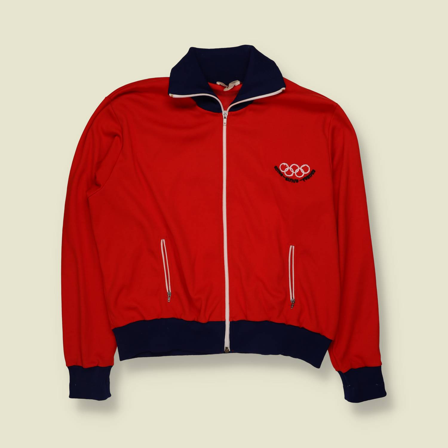1970s | Red & Navy Olympic Rings Zip-Up Track Jacket - L