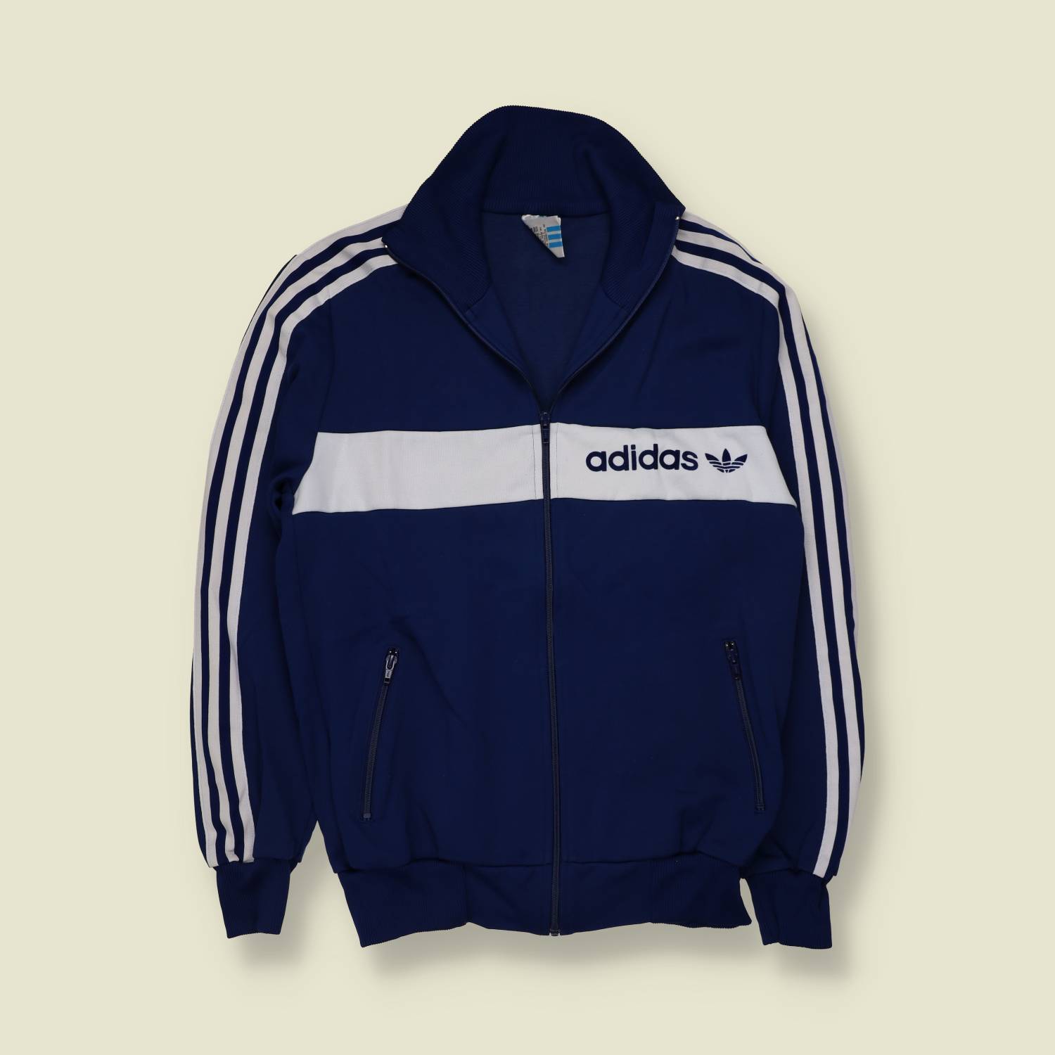 1980s | Adidas | Navy & White Three-Stripe Track Jacket - Made in Taiwan - S