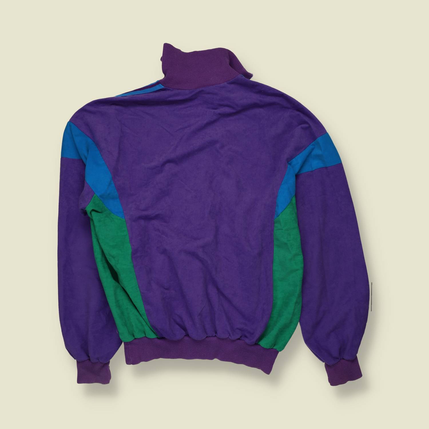 1980s | Adidas | Purple, Teal & Green Velour Colour-Block Track Jacket - L