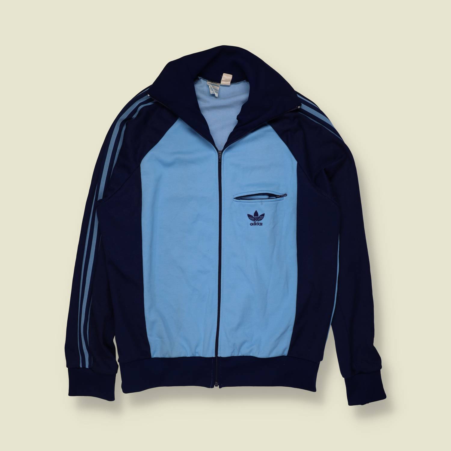 1970s | Adidas | Navy & Sky Blue Track Jacket - Made in France - M