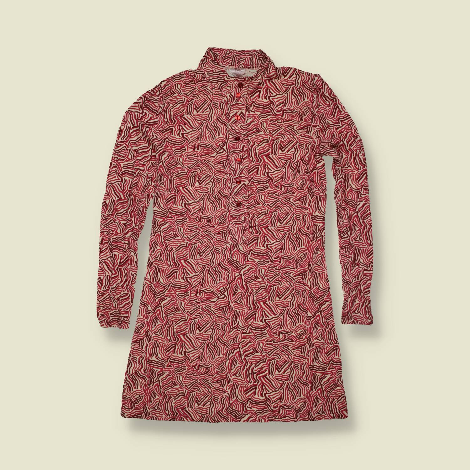 1970s | TGL Sweden | Abstract Wave Print Cotton Blend Shirt Dress - Deadstock - 8