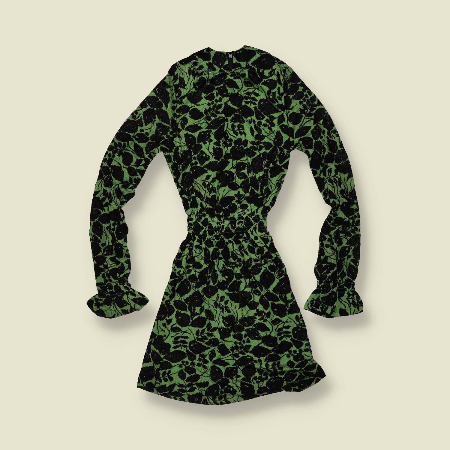 1970s | TGL Sweden | Green & Black Floral Print Acetate Mini Dress - Deadstock - 6