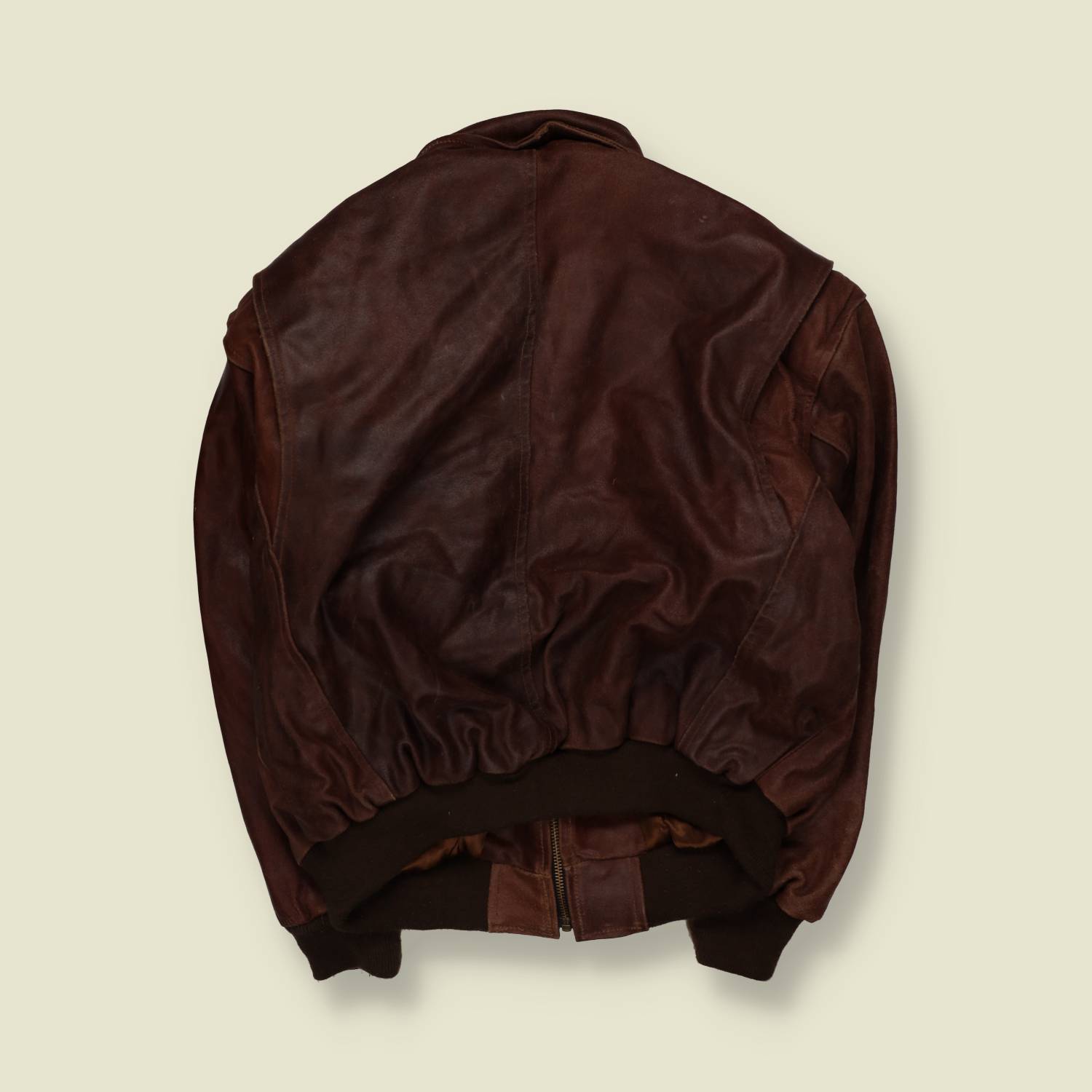 1980s | Heavyweight Leather Flight Jacket - Brown - 3XL