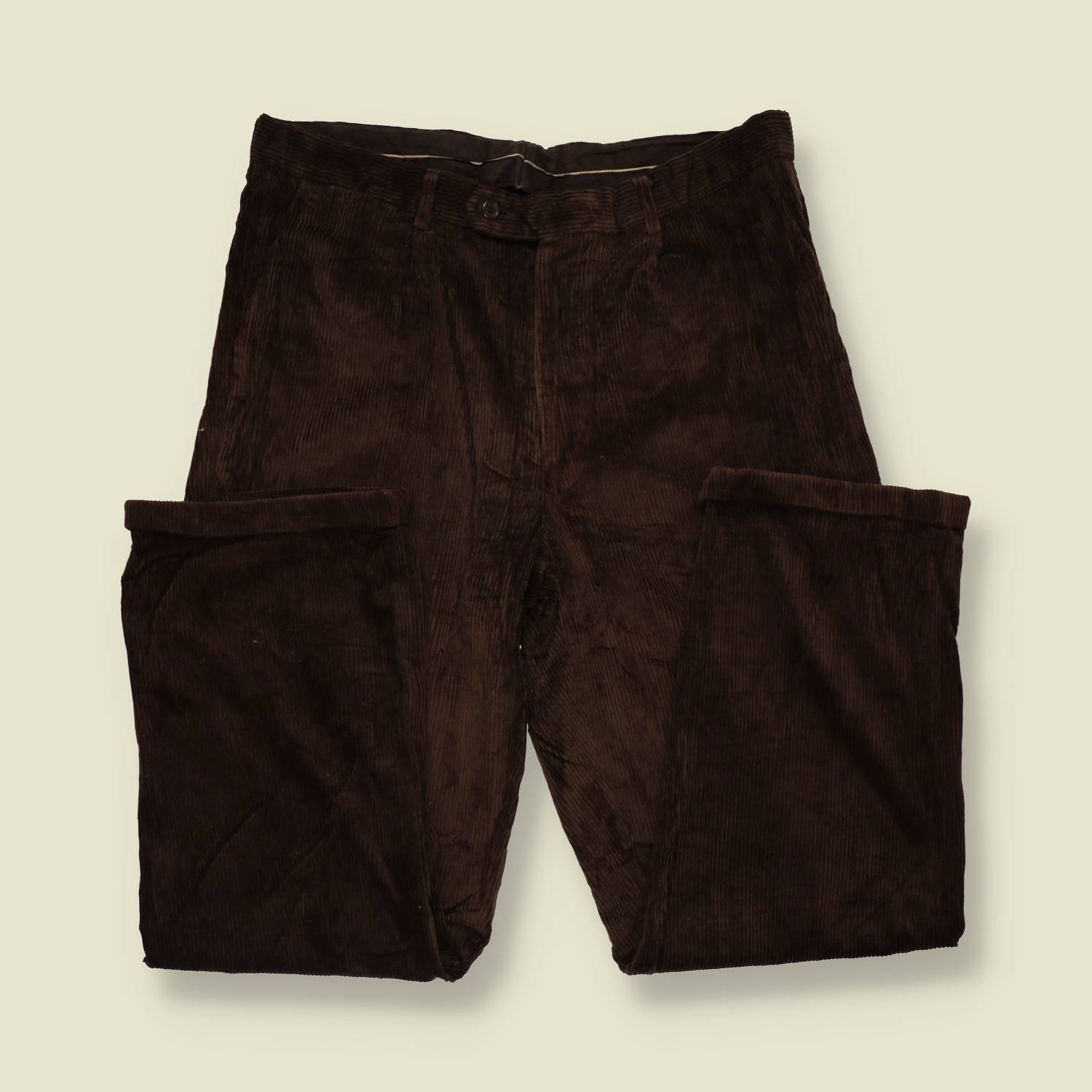 1990s | Up Grade | Pleated Corduroy Trousers - Dark Brown - w34