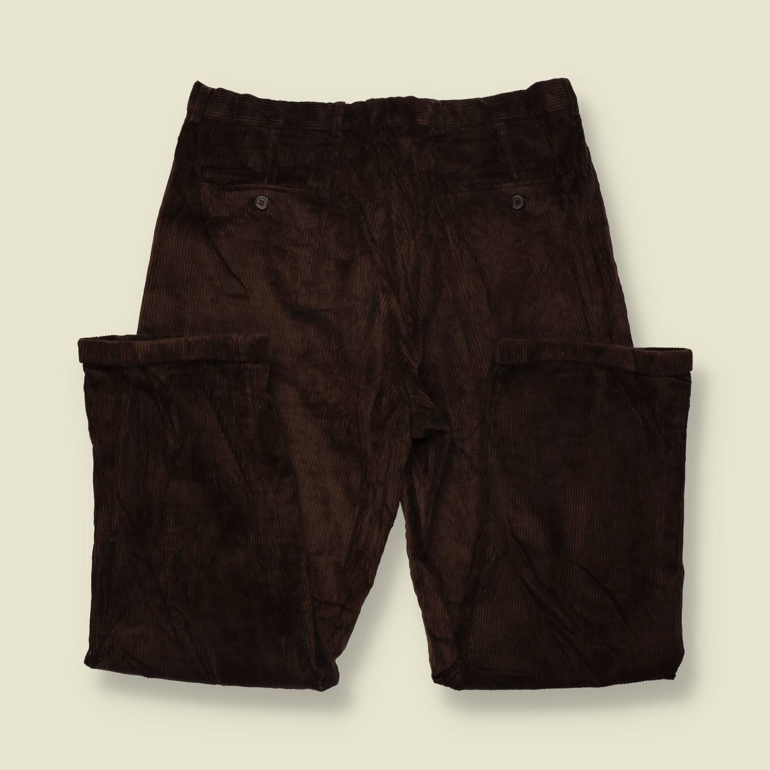 1990s | Up Grade | Pleated Corduroy Trousers - Dark Brown - w34