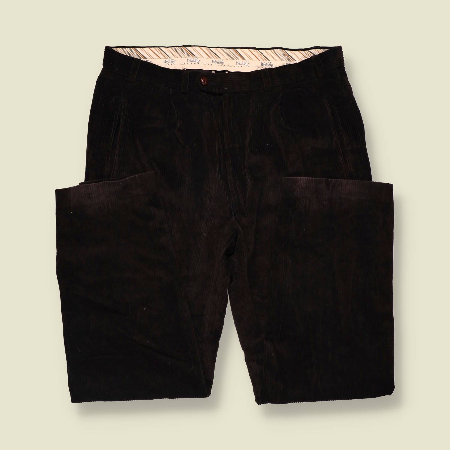 1990s | Wolsey | Pleated Corduroy Trousers - Black - w38