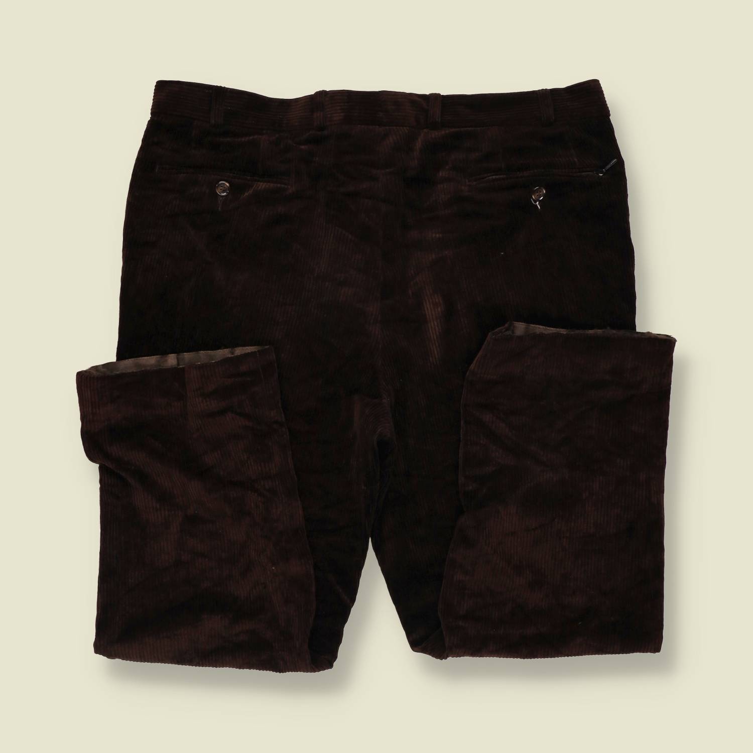 1990s | Walbusch | Pleated Corduroy Trousers - Dark Brown - w40