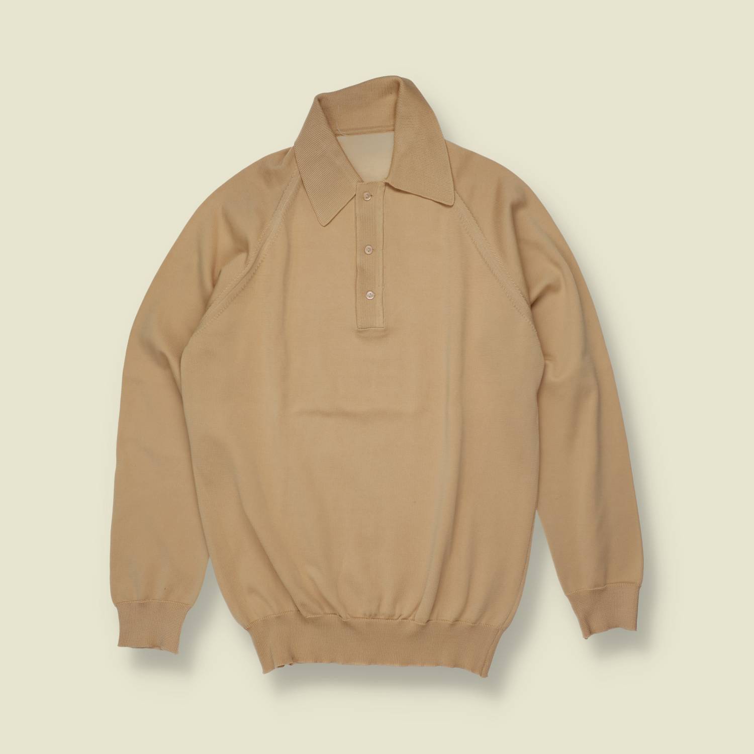 1970s | Long Sleeve Knit Polo | Camel - S