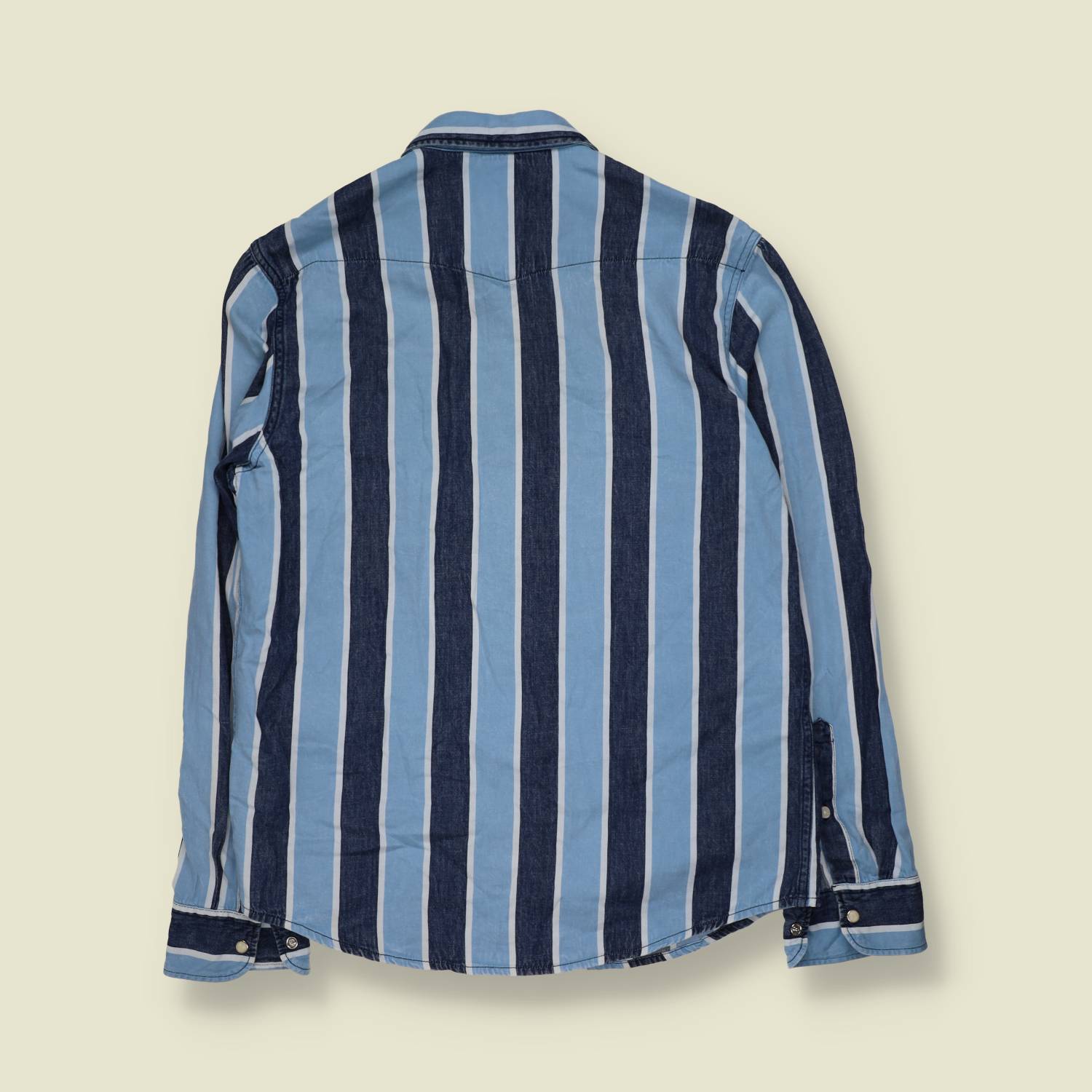 2000s | Lee | Striped Denim Western Shirt | Indigo & Blue - S