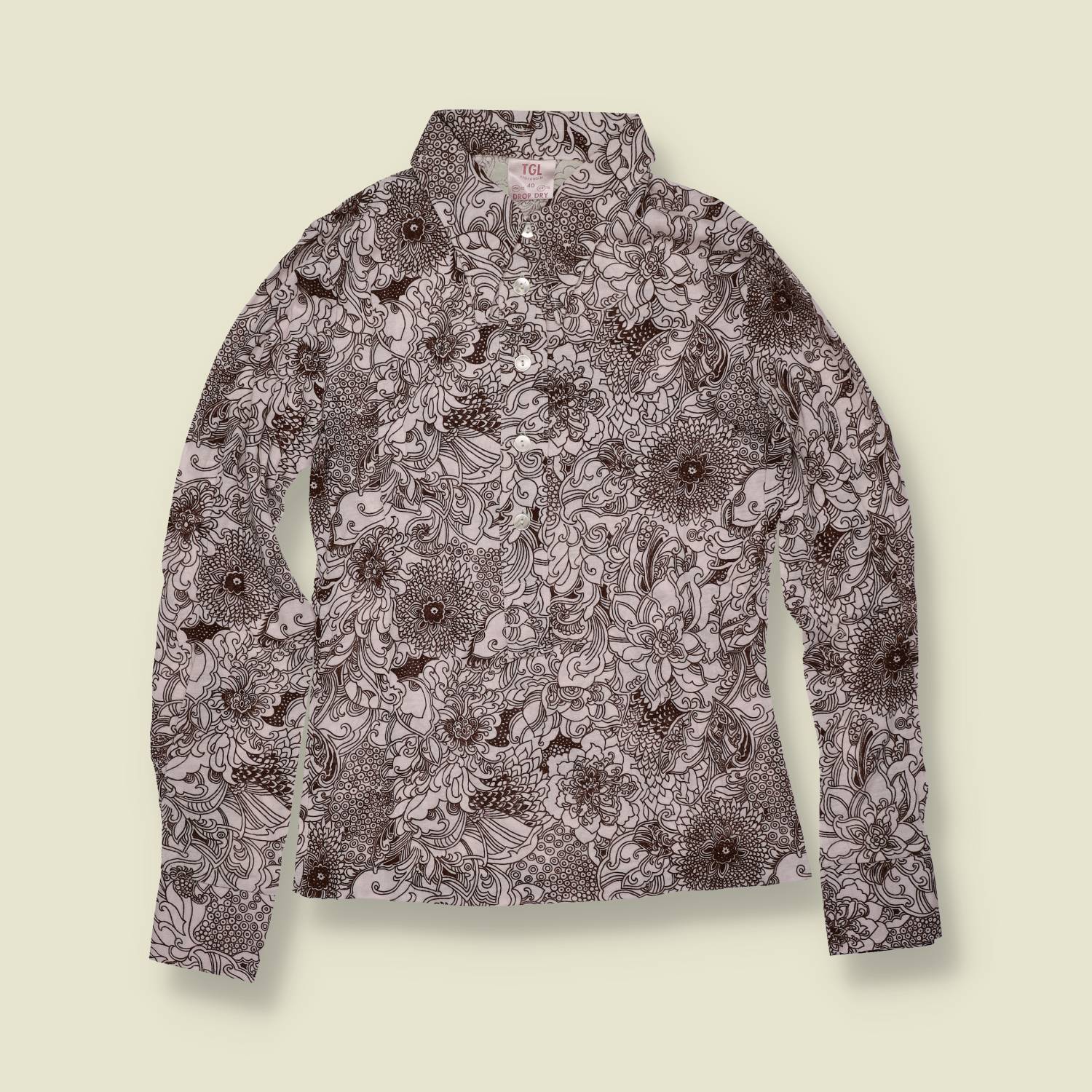 1970s | TGL Sweden | Brown Botanical & Marine Print Vincel & Cotton Blouse - Deadstock - 6