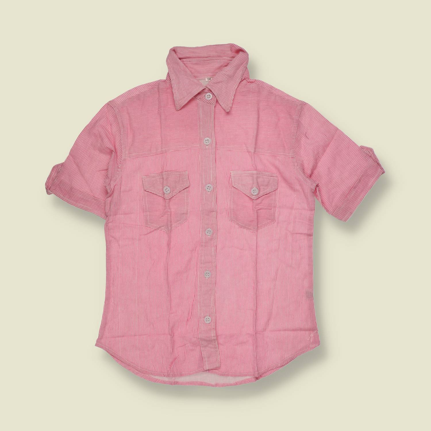 1970s | Pink and White Striped Deadstock Blouse - 8