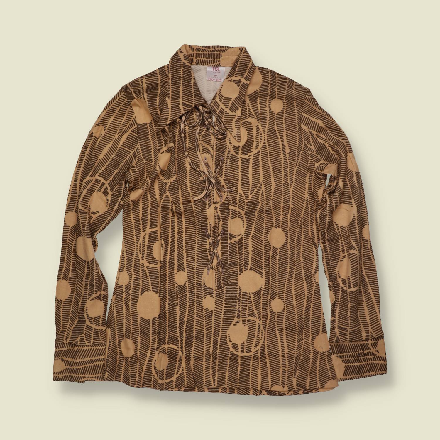 1970s | TGL | Camel and Brown Botanical Print Deadstock Blouse - 12