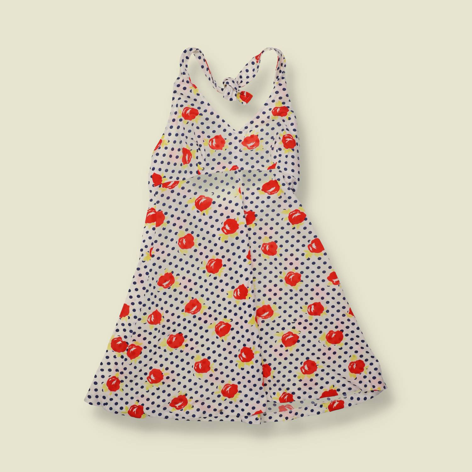 1970s | Polka Dot & Rose Print Mini Dress - 6