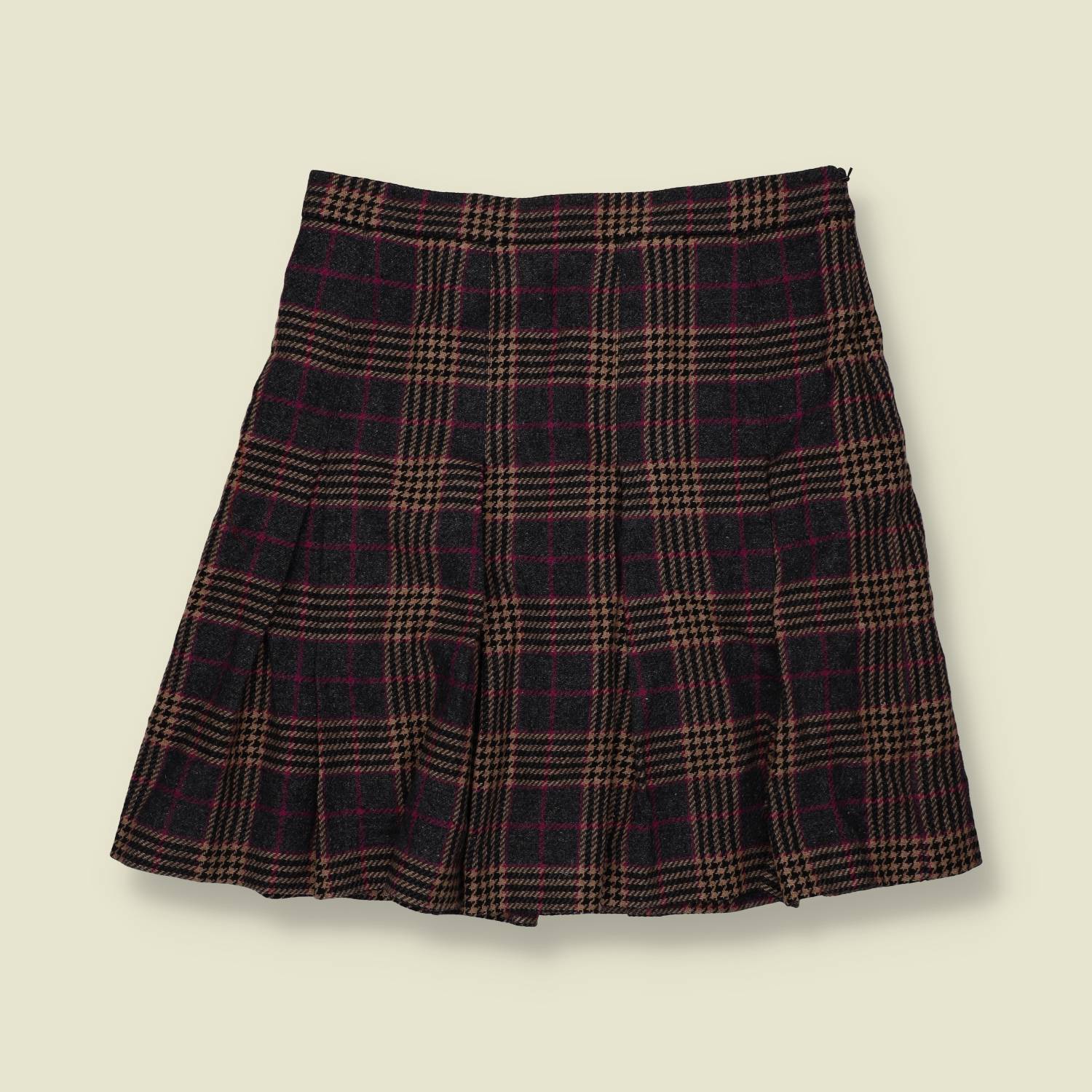 1980s | Luisa Spagnoli | Prince of Wales Check Wool Blend Pleated Mini Skirt - w30