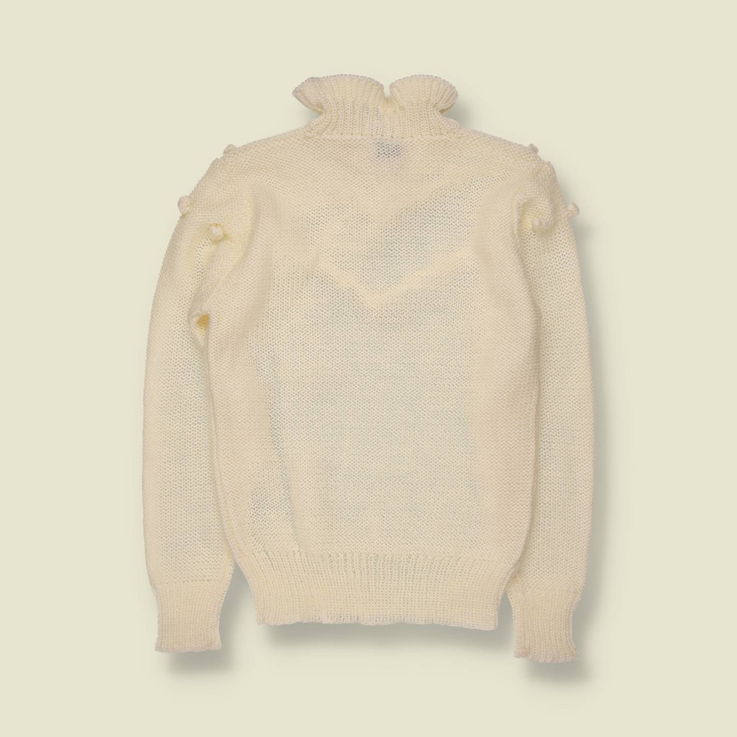 1970s | Cream Bobble & Ruffle Detail Knit Sweater - 6