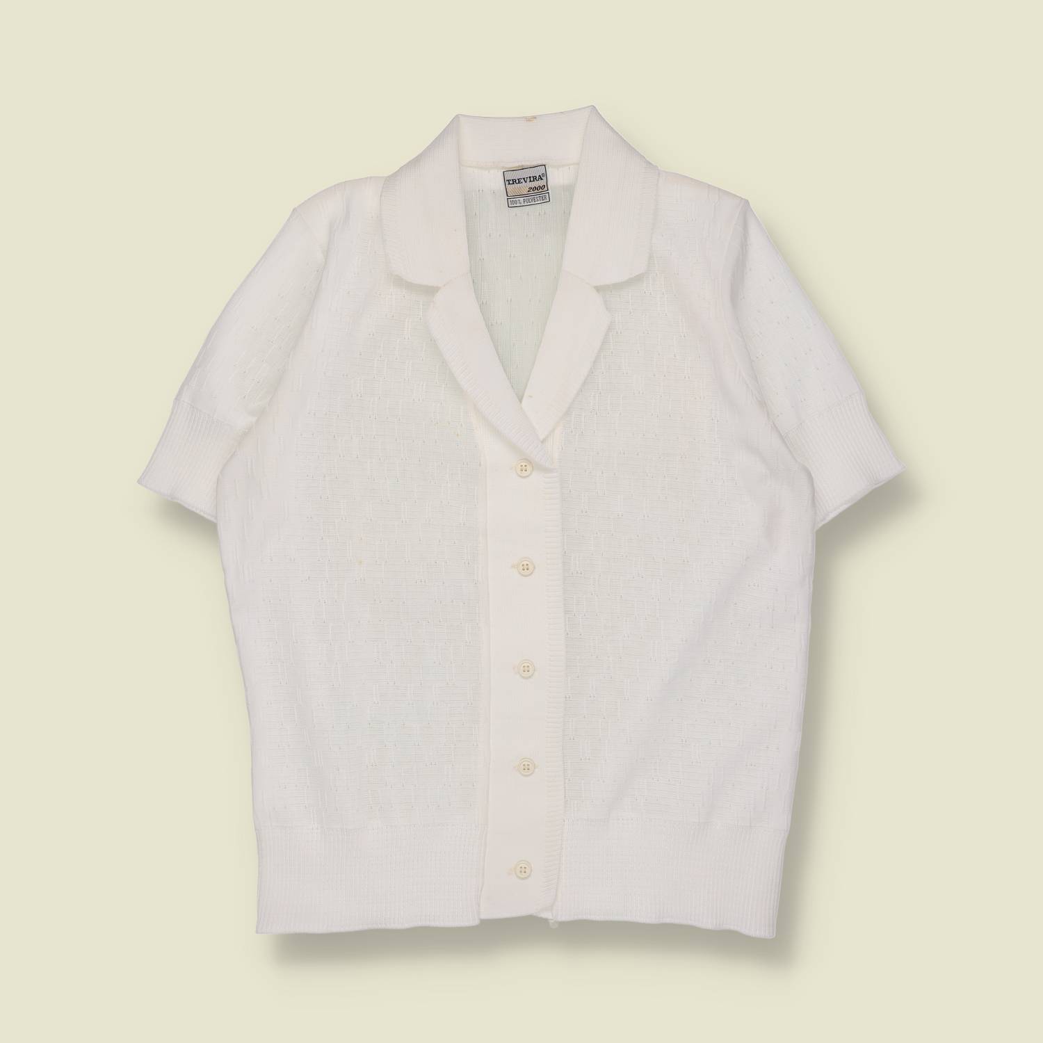 1970s | Trevira 2000 | White Polyester Knit Short Sleeve Shirt - 8