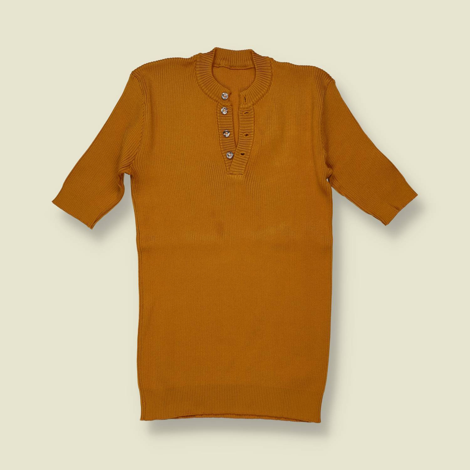 1970s | Mustard Ribbed Knit Henley Top - 4