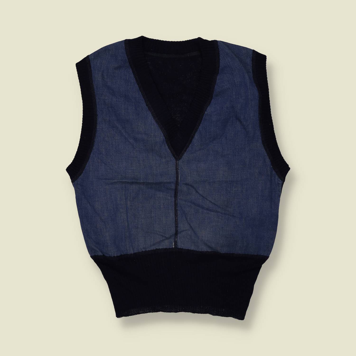 1970s | Denim & Navy Knit Sleeveless Tank Top - 8