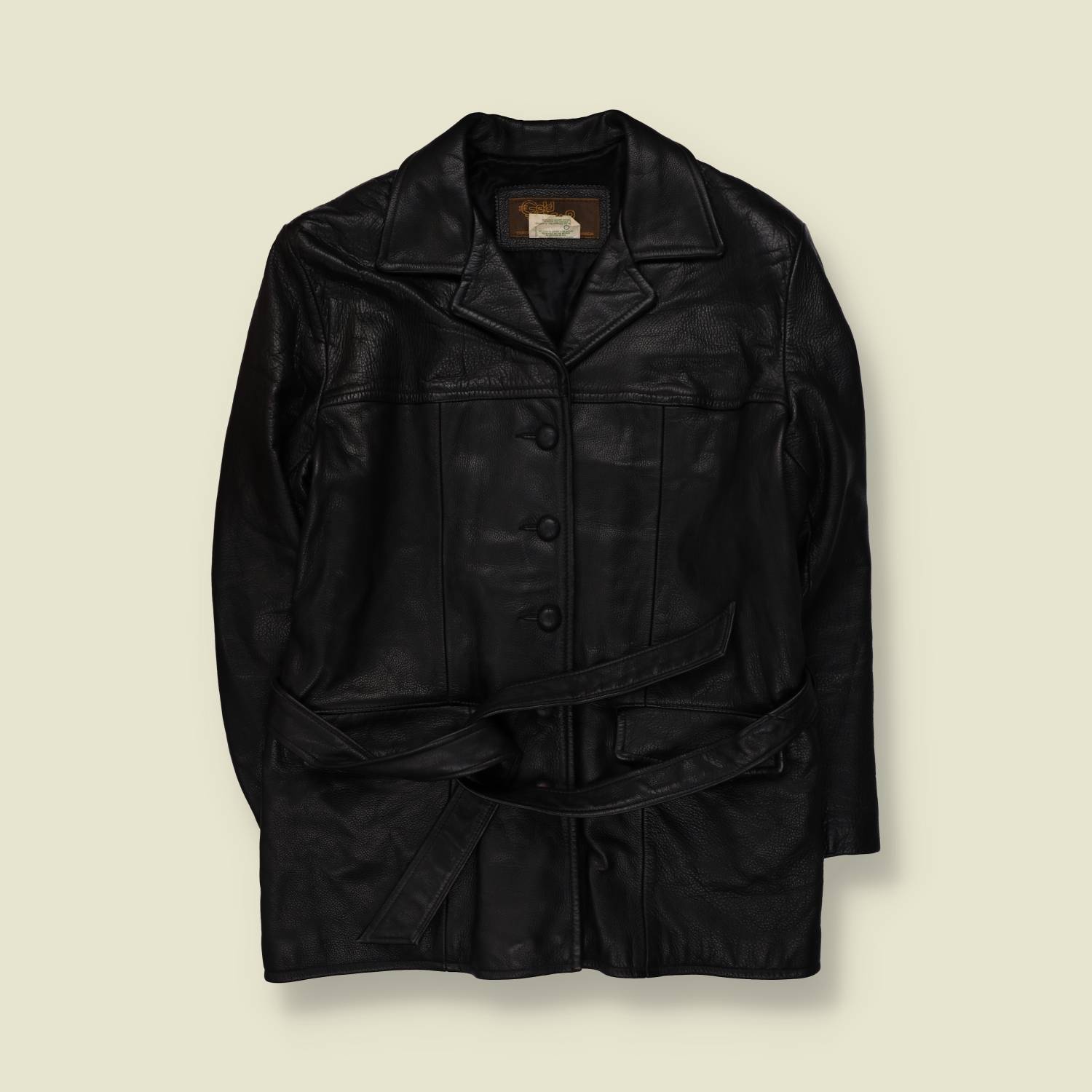 1990s | Belted Leather Jacket | Black - 14