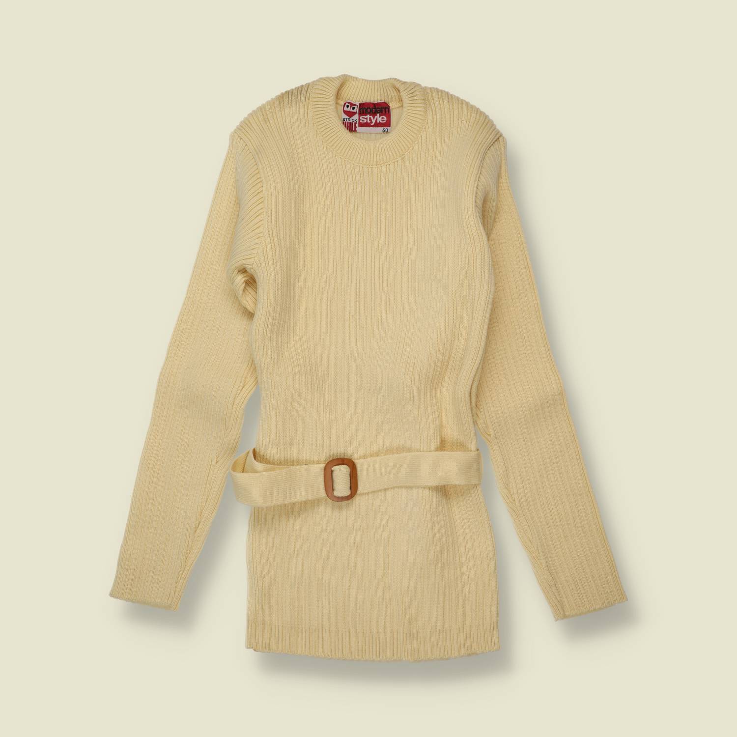 1970s | Modern Style | Deadstock Ribbed Knit Top | Cream - 0