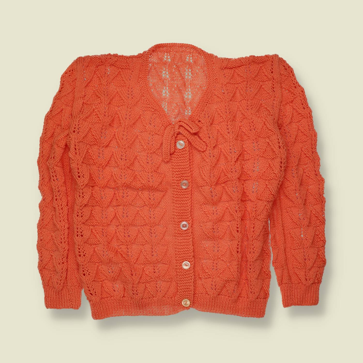 1970s | Textured Knit Cardigan | Coral - 12