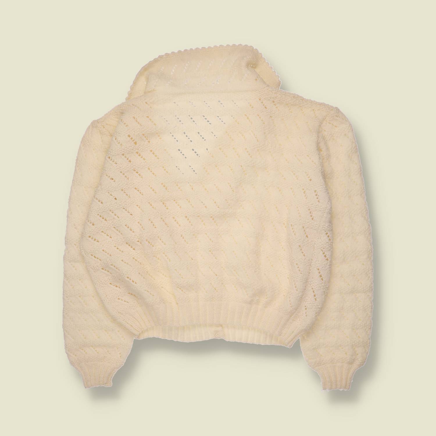 1970s | Textured Knit Cardigan | Ivory - 16