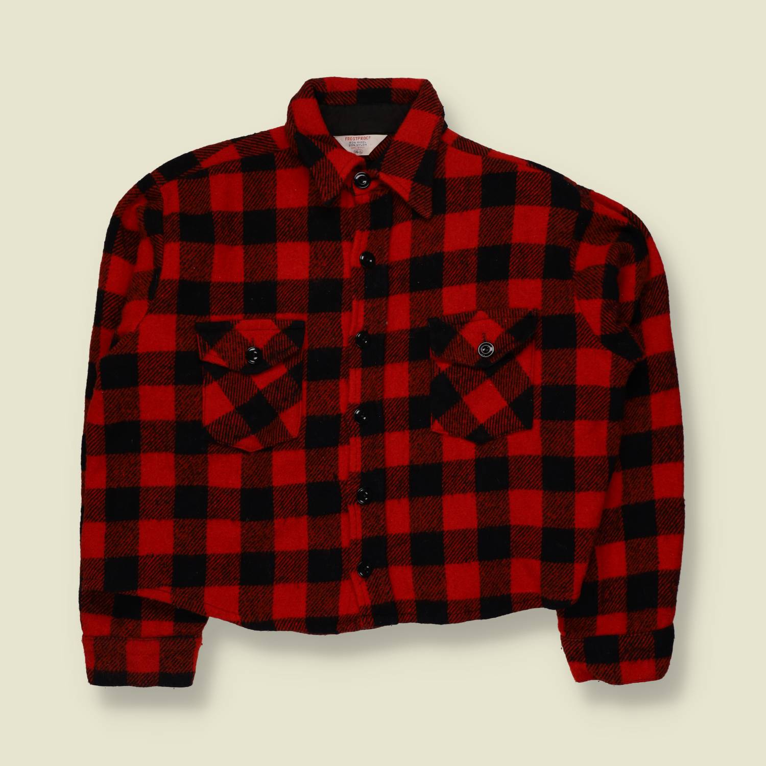 1970s | Frostproof | Cropped Buffalo Check Wool Shirt | Red & Black - 18
