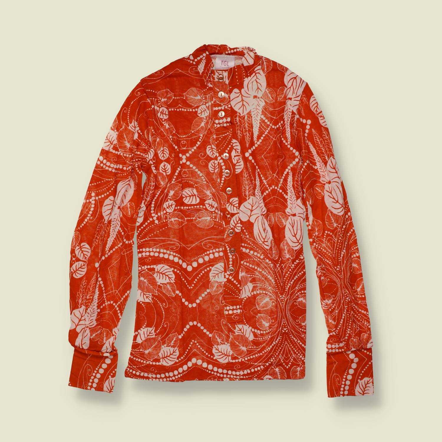 1970s | TGL | Deadstock Leaf Print Blouse | Rust - 6