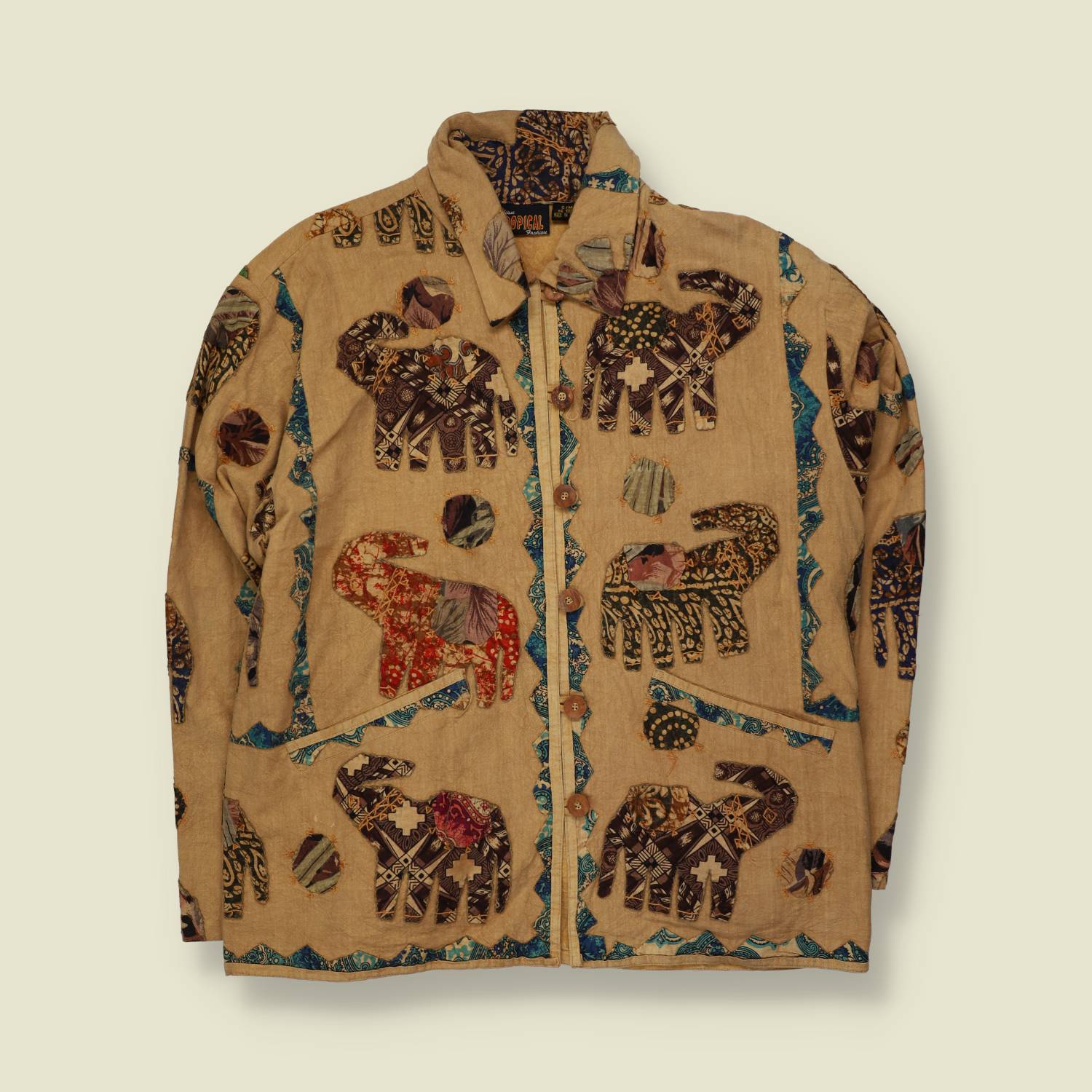 1980s | Tropical Fashion | Elephant Patchwork Jacket | Beige - 18