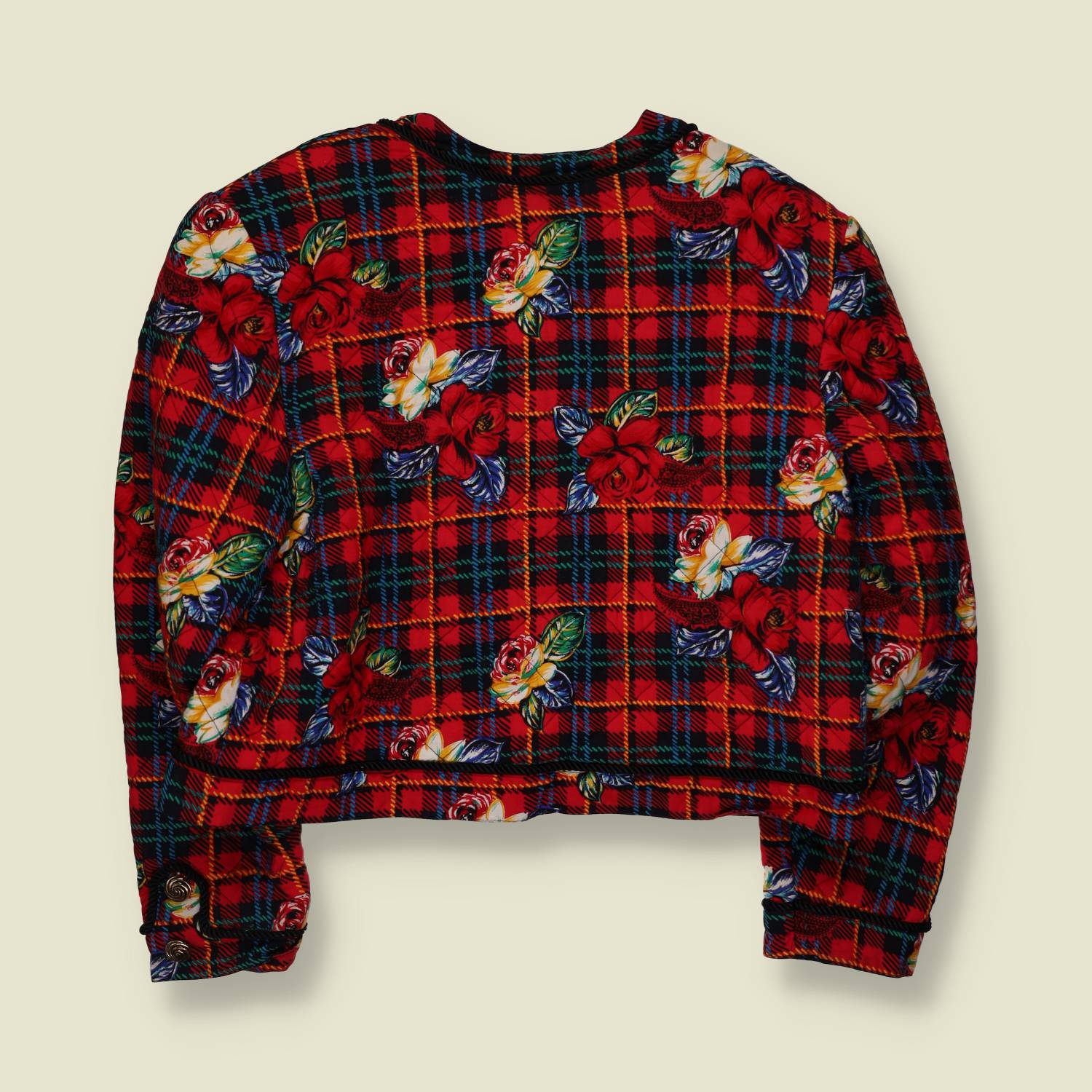 1980s | Pontoma | Tartan Floral Print Jacket | Red - 16