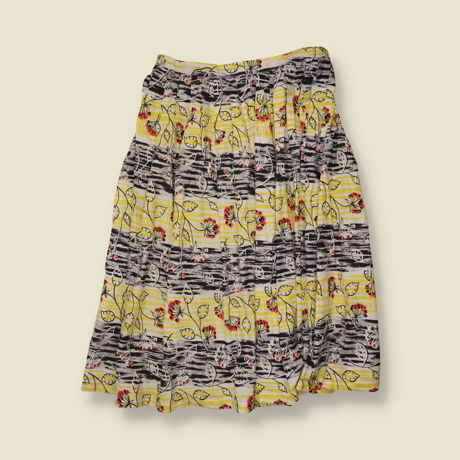 1950s | Cotton Novelty Print Skirt | Yellow - w32