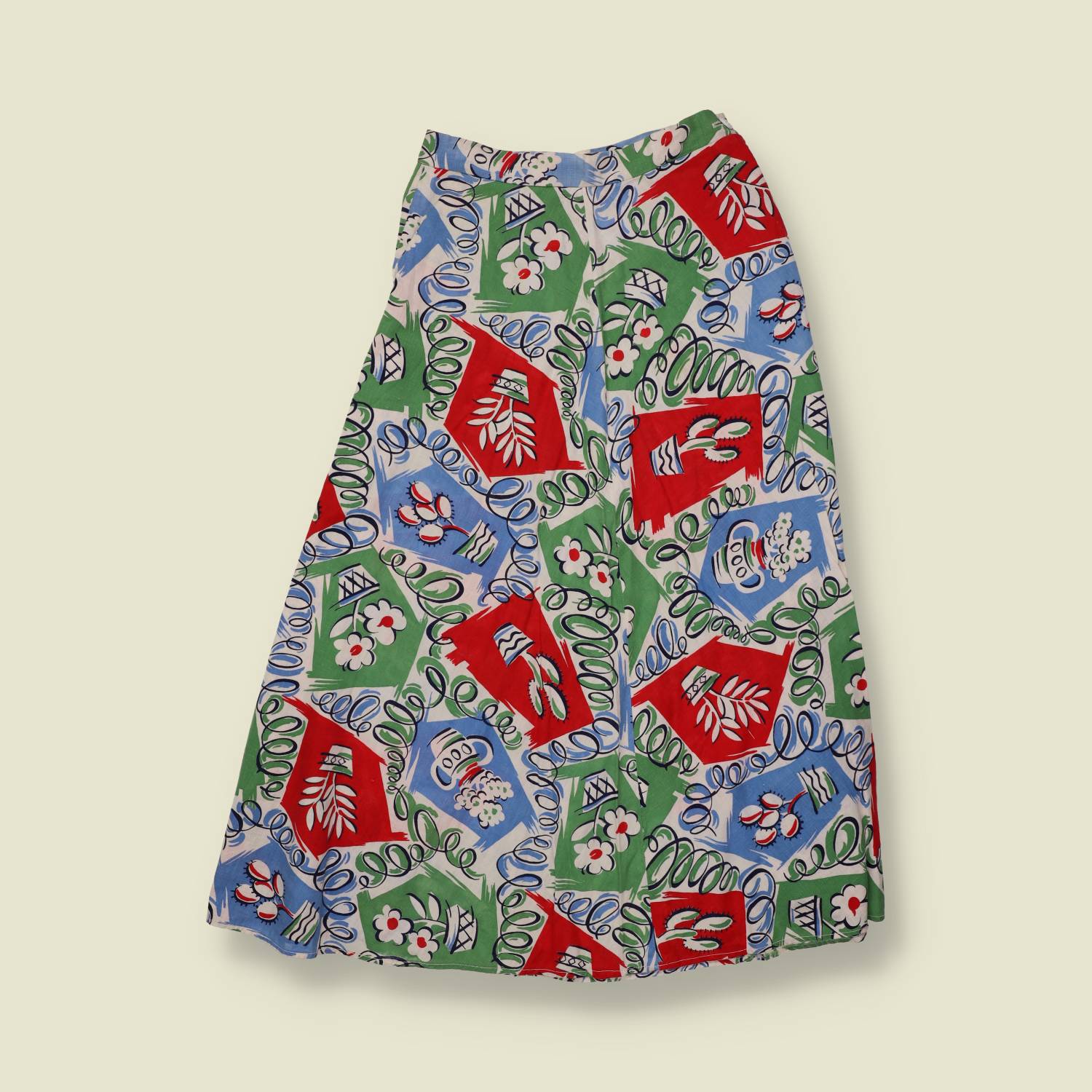 1950s | Novelty Print Cotton Skirt | Multi - w24