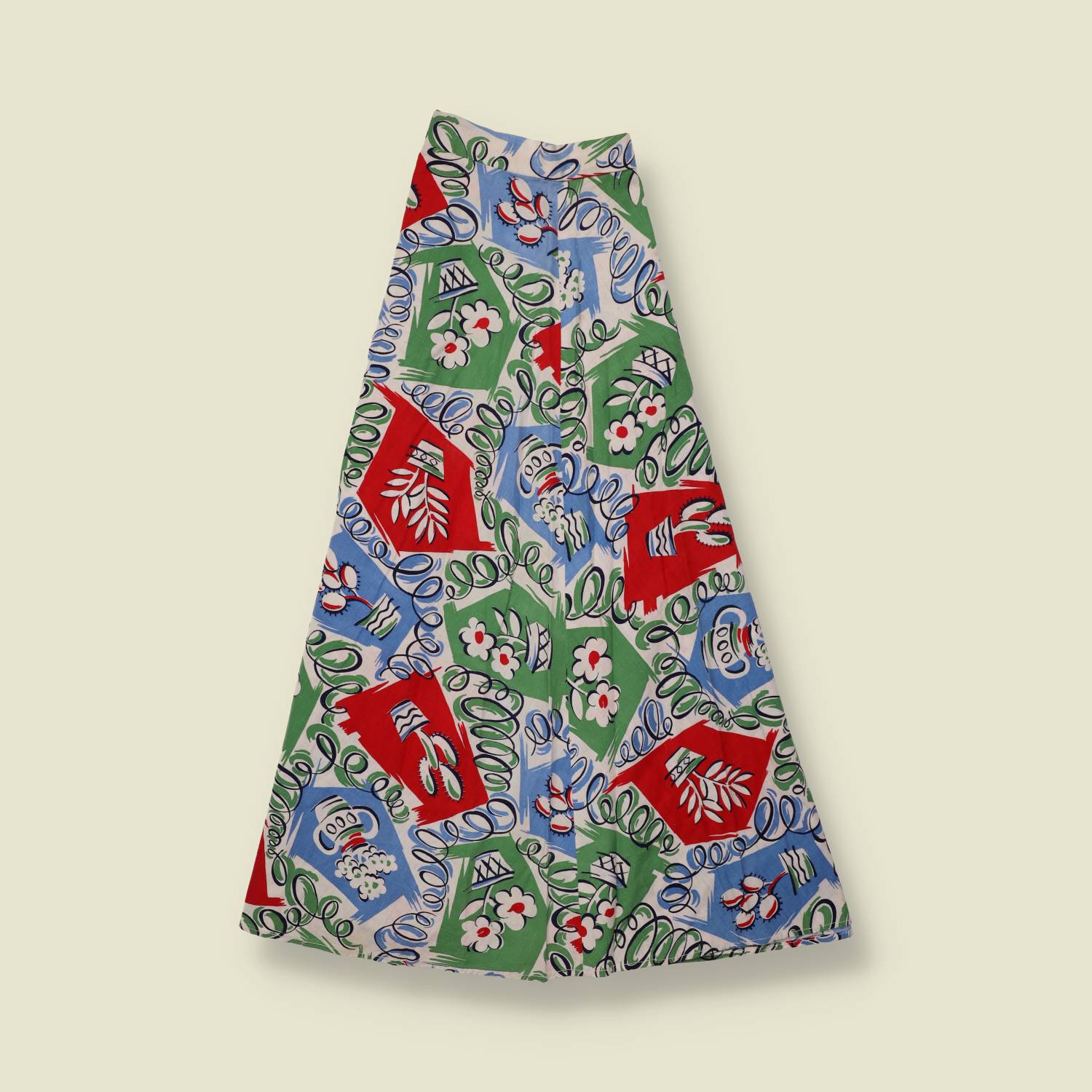 1950s | Novelty Print Cotton Skirt | Multi - w24