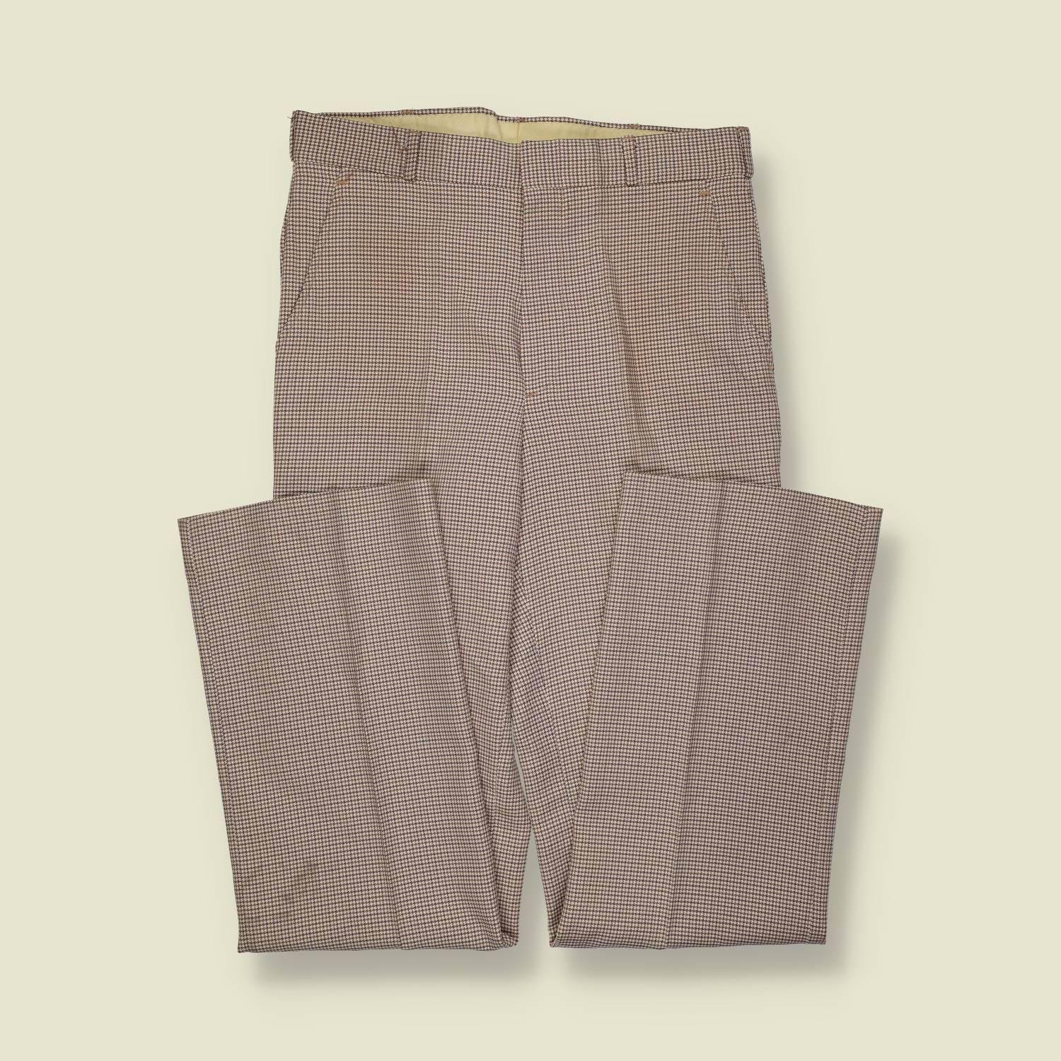 1970s | Tailored Trousers | Micro Check | Brown / Cream – w30