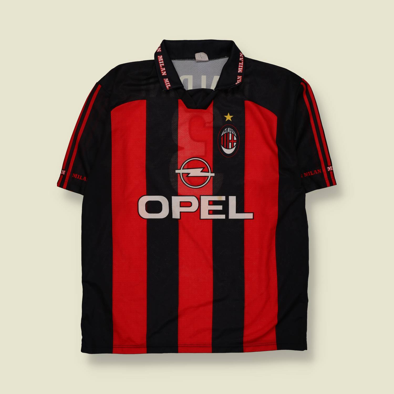 1990s | Stadium Shirt | AC Milan Style Football Top | Red & Black – L
