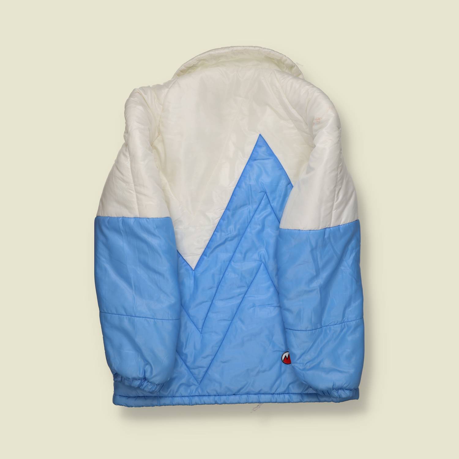 1970s | Marilena | Padded Ski Jacket | White & Sky Blue Colour Block – L