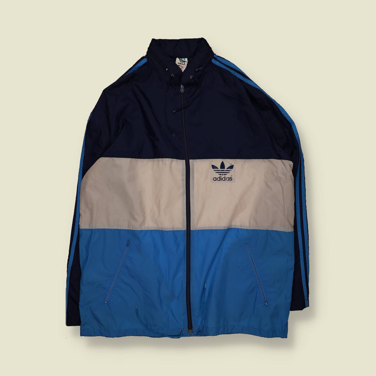 1980s | Adidas | Windbreaker | Navy, Grey & Blue – XL