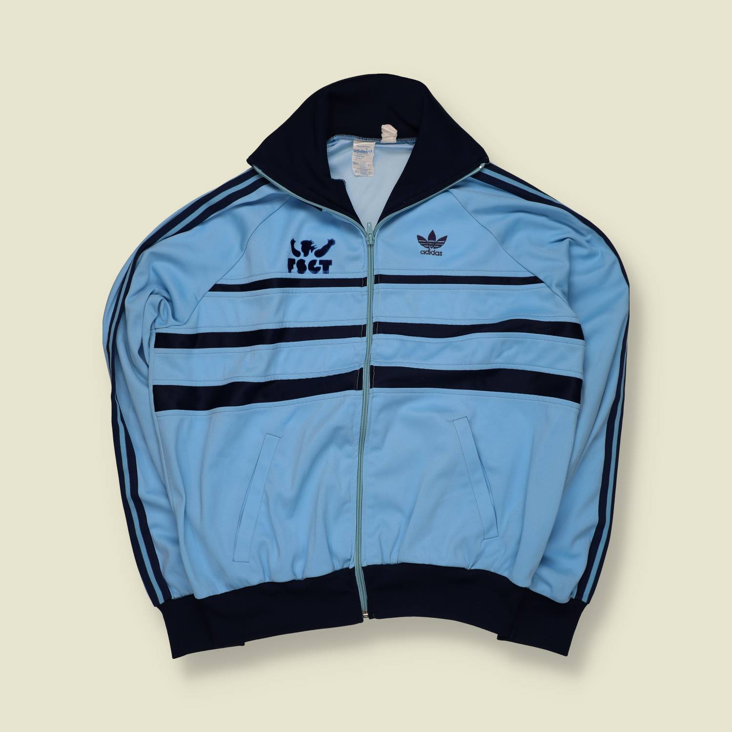 1970s | Adidas | Made in France | Track Jacket | Light Blue / Navy – M