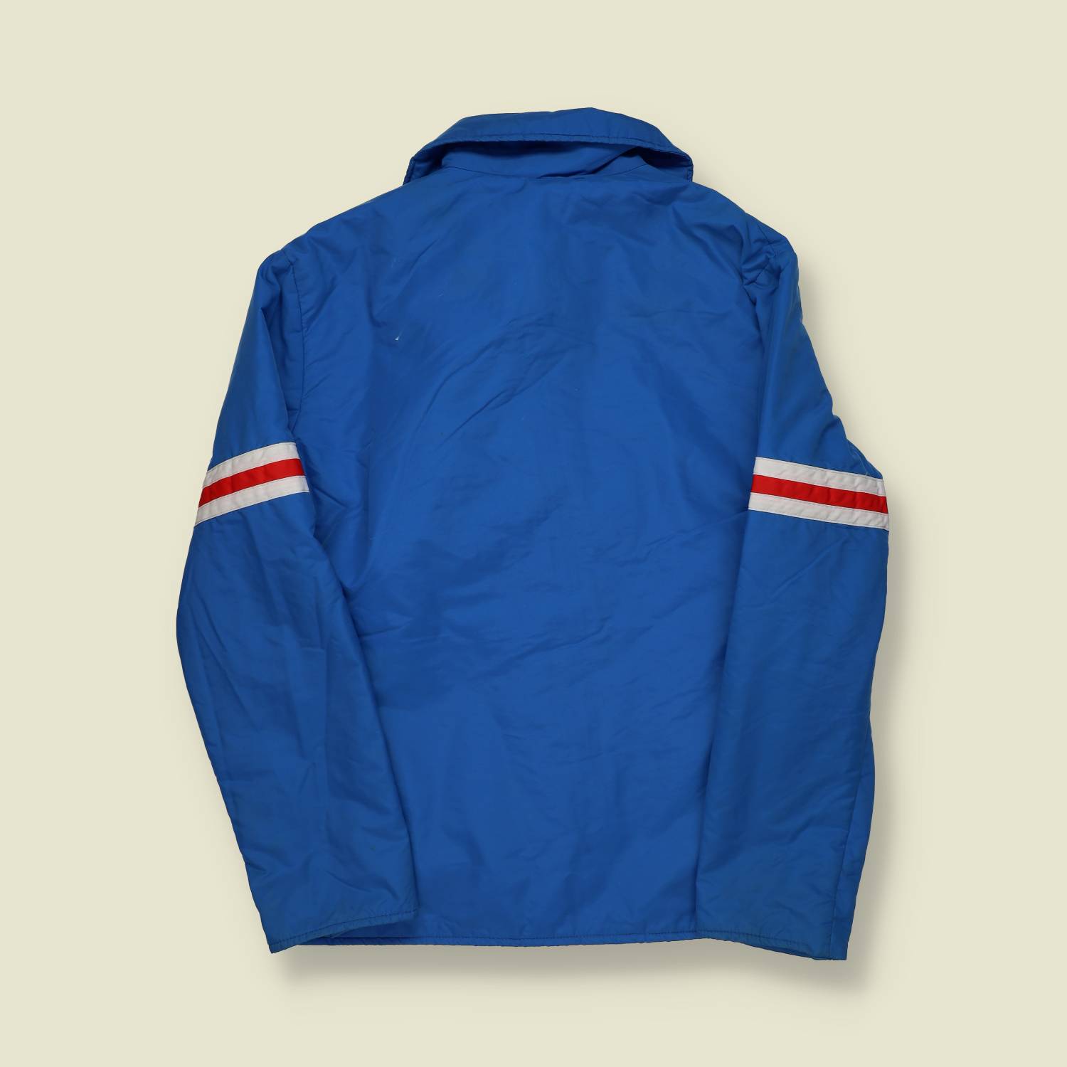 1970s | European Skiwear | Padded Ski Jacket | Blue with Red & White Racing Stripes – S