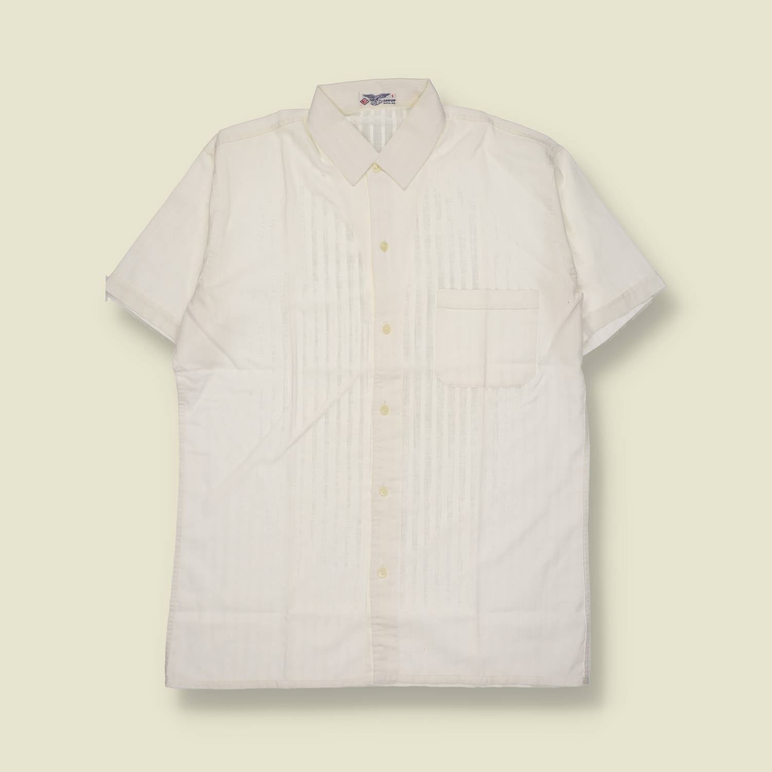 1970s | Sanfor | Short Sleeve Dress Shirt | White – L