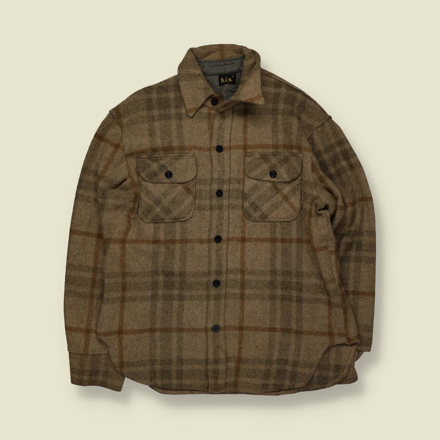 1970s | H.I.S | Lined Wool Flannel Shirt | Made in USA | Brown Plaid – L